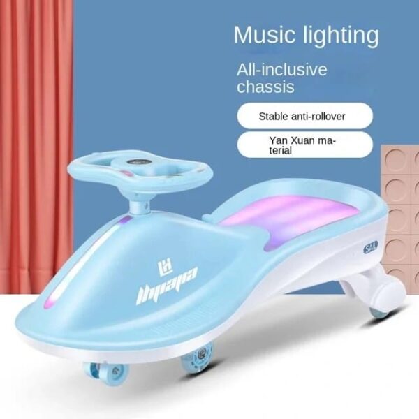 Free Swing Car for Kids, LED Light-up Wiggle Car with Music for Indoor Outdoor Play 1-3-6 Years Old Kids Gift (Light blue) - Image 2