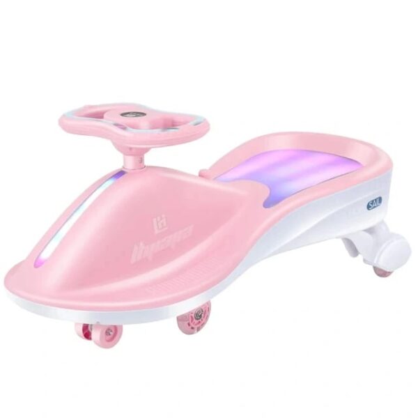 Free Swing Car for Kids, LED Light-up Wiggle Car with Music for Indoor Outdoor Play 1-3-6 Years Old Kids Gift (Pink)