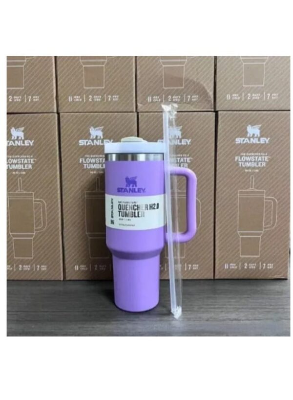 H2.0 Flow State Stainless Steel Tumbler with Handle and Straw Lid Insulated Reusable Cup for Water, Coffee, Smoothies & More, Travel Mug, Cupholder Friendly 40 oz (Purple) - Image 2