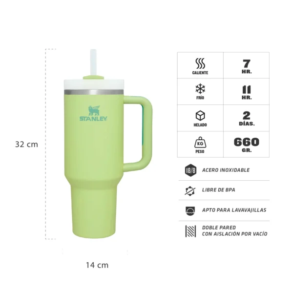 H2.0 Flow State Stainless Steel Tumbler with Handle and Straw Lid Insulated Reusable Cup for Water, Coffee, Smoothies & More, Travel Mug, Cupholder Friendly 40 oz-(yellow or chartreuse) - Image 7