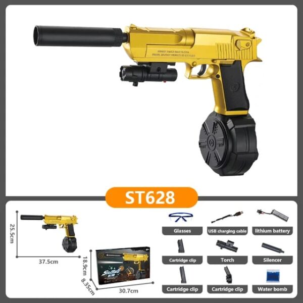 PREMIUM GOLD Electric Gel Gun Blaster, 20000 Balls, 5x Attachments, SAFETY GOGGLES INCLUDED, Gel Blasters Gell Ball Gun, MAGAZINE ATTACHMENTS & RECHARGABLE BATTERY Electic water ball pistol