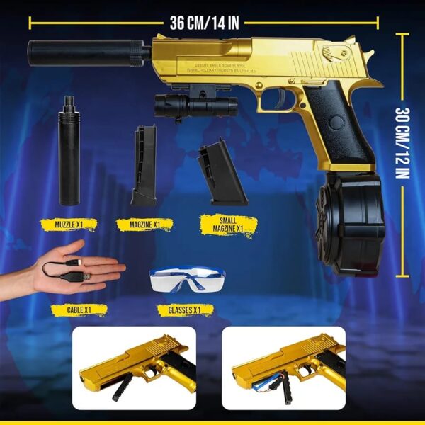 PREMIUM GOLD Electric Gel Gun Blaster, 20000 Balls, 5x Attachments, SAFETY GOGGLES INCLUDED, Gel Blasters Gell Ball Gun, MAGAZINE ATTACHMENTS & RECHARGABLE BATTERY Electic water ball pistol - Image 3