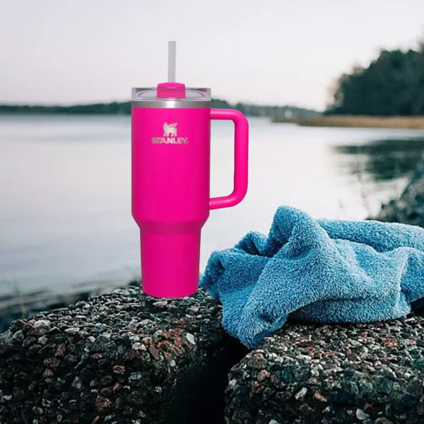 H2.0 Flow State Stainless Steel Tumbler with Handle and Straw Lid Insulated Reusable Cup for Water, Coffee, Smoothies & More, Travel Mug, Cupholder Friendly 40 oz-(Pink) - Image 2