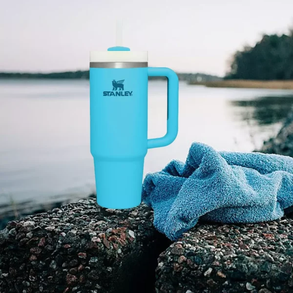 H2.0 Flow State Stainless Steel Tumbler with Handle and Straw Lid Insulated Reusable Cup for Water, Coffee, Smoothies & More, Travel Mug, Cupholder Friendly 40 oz-(Blue) - Image 3